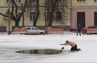 Russia: Cane cade in un lago ghiacciato, un uomo coraggioso lo salva